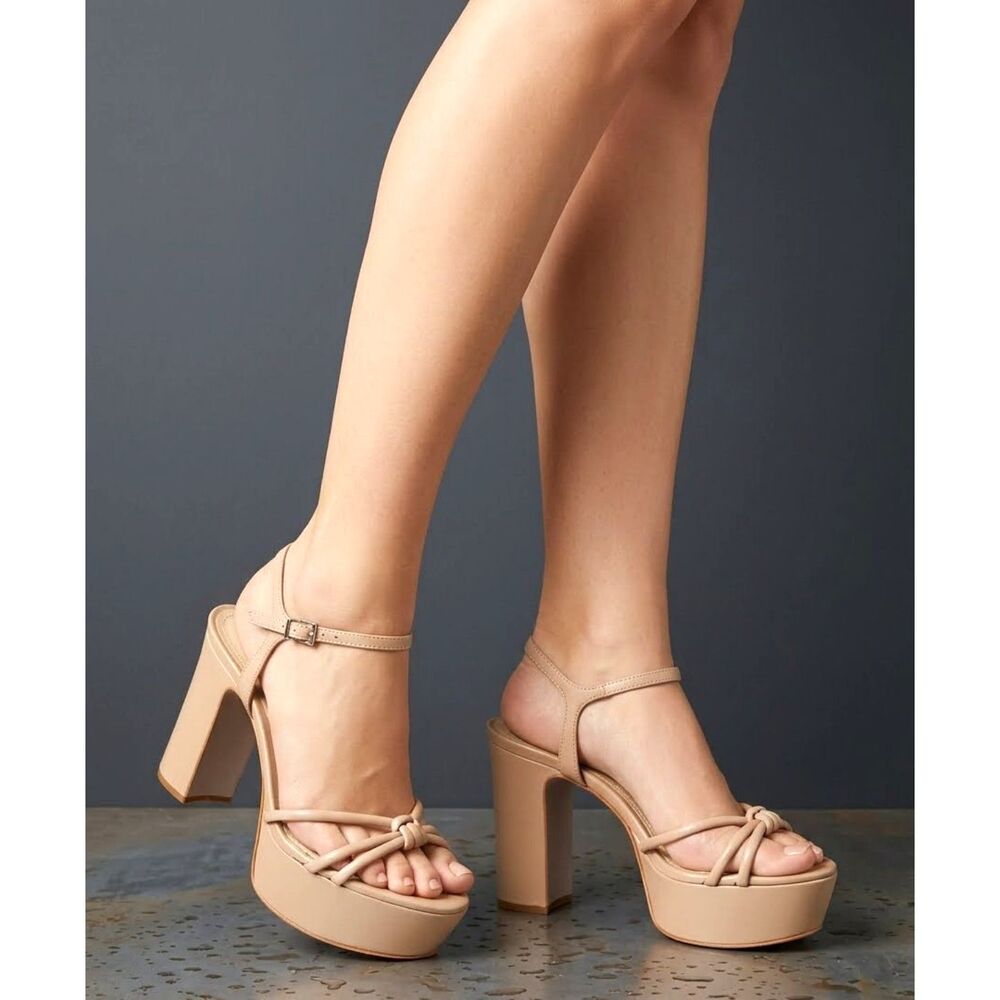 Schutz Platform Sandals 8 Strappy Minimalist Wedding Formal Chic Nude Tan Kelsie